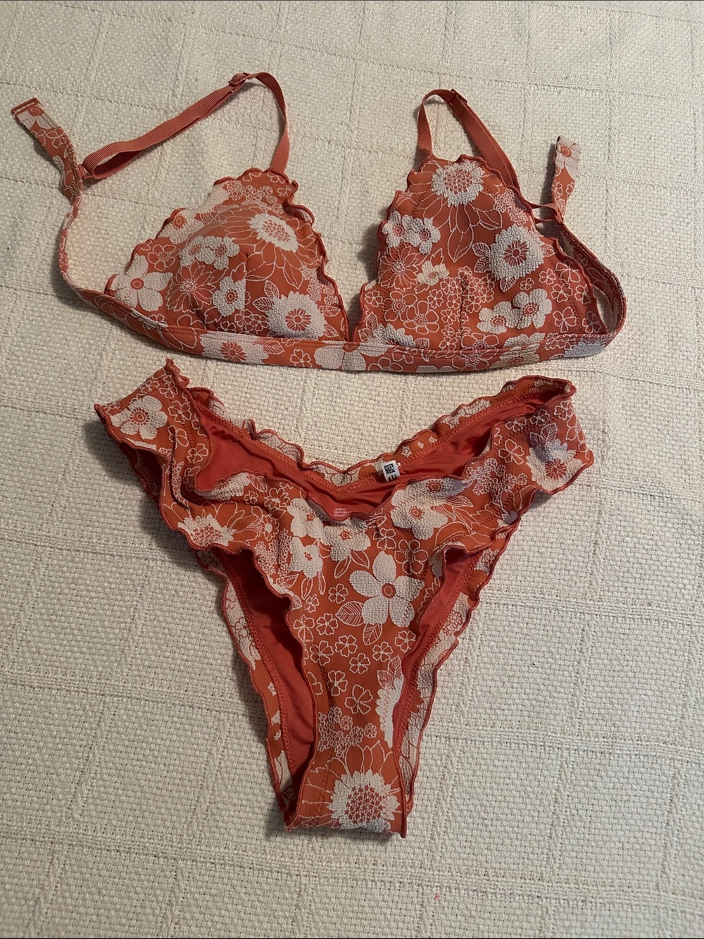 aerie Rust Orange Floral Ruffle Triangle Bikini